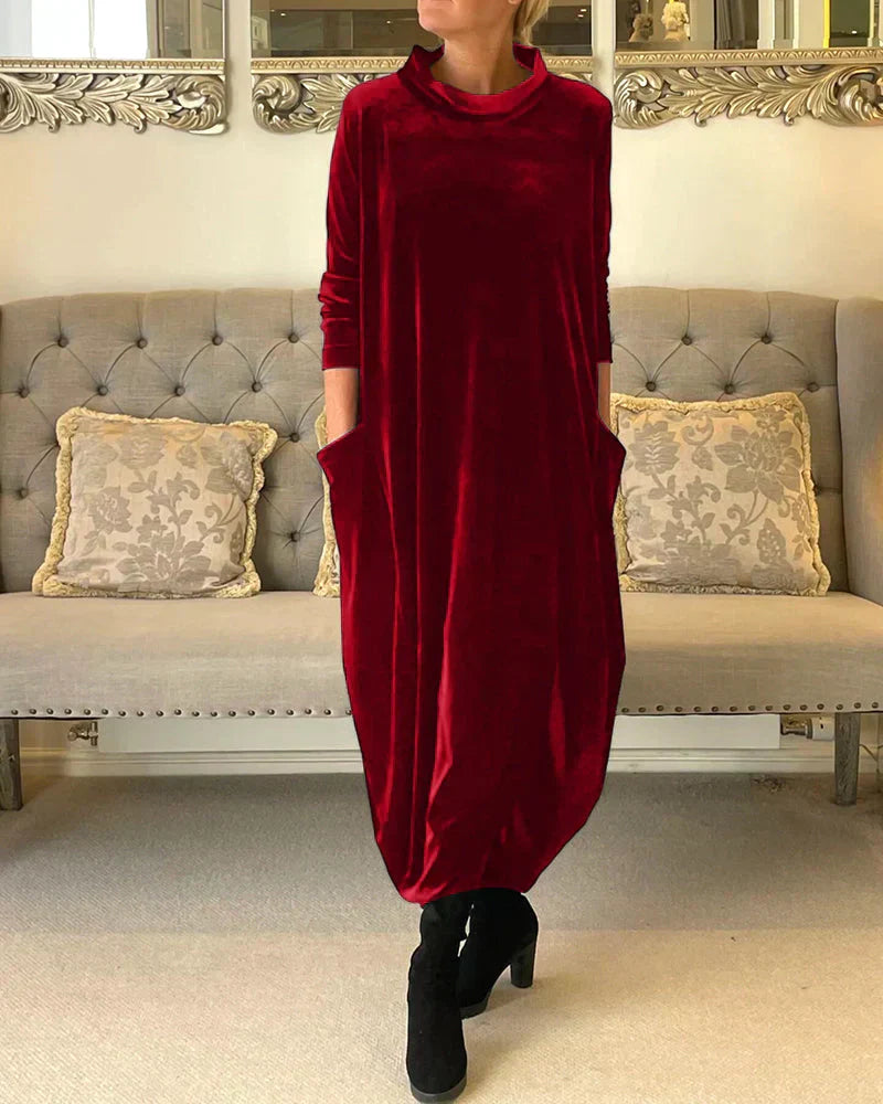 Stylish Velvet Dress with Pockets