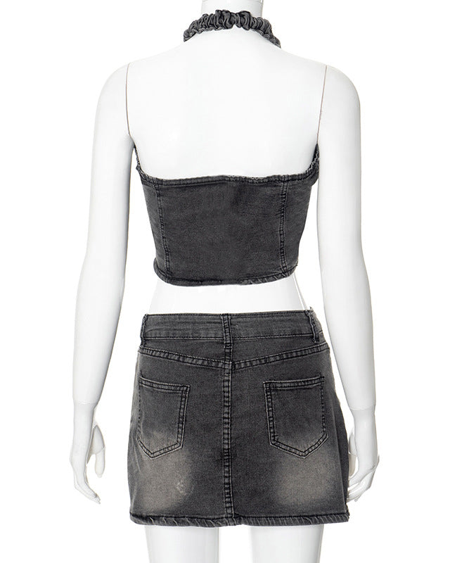 Fiorella - Halterneck Denim Skirt