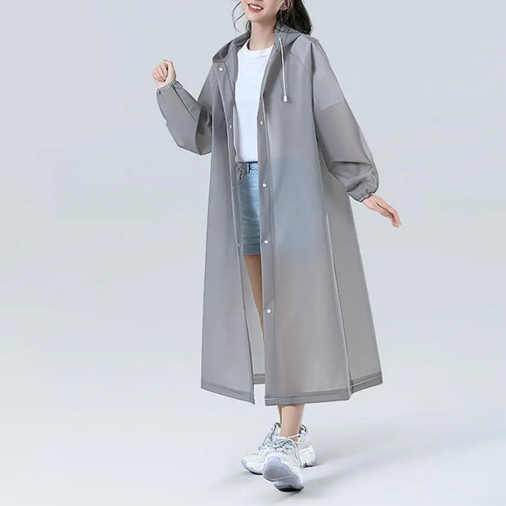 Women's long transparent rain jacket with hood