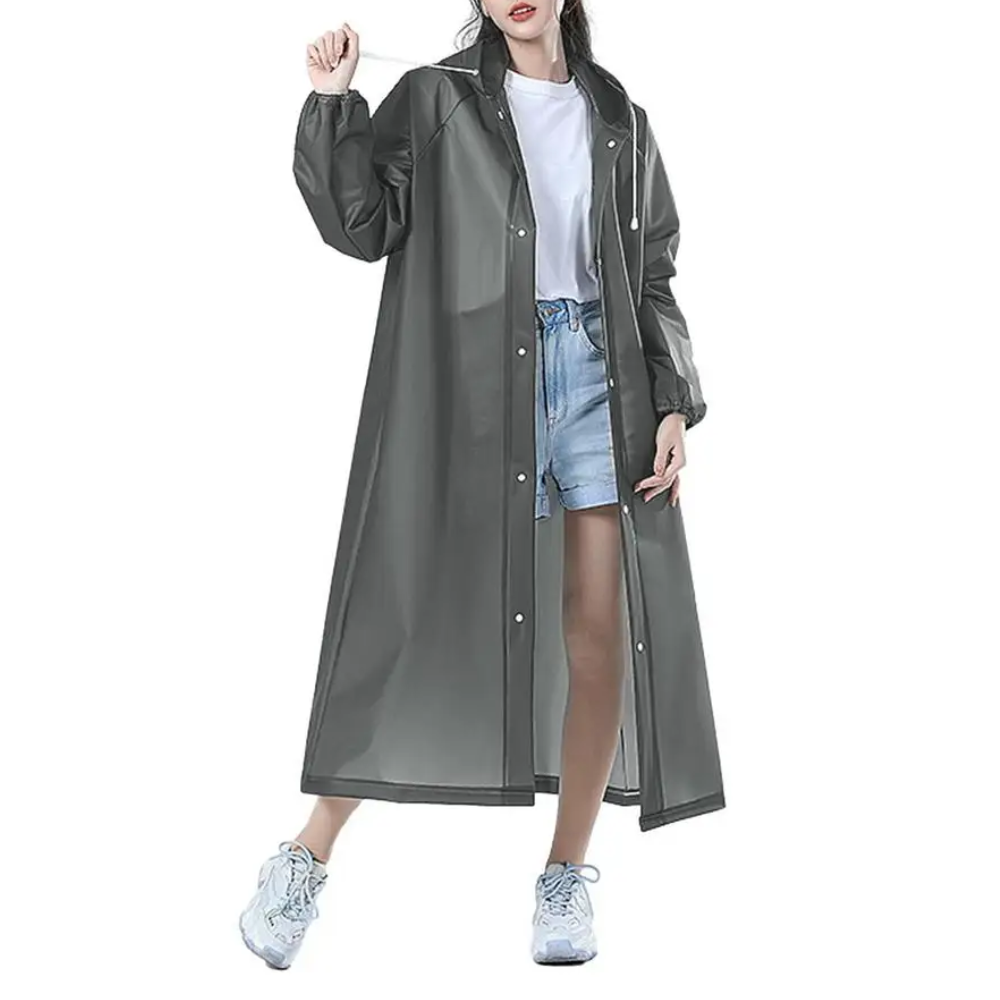 Women's long transparent rain jacket with hood