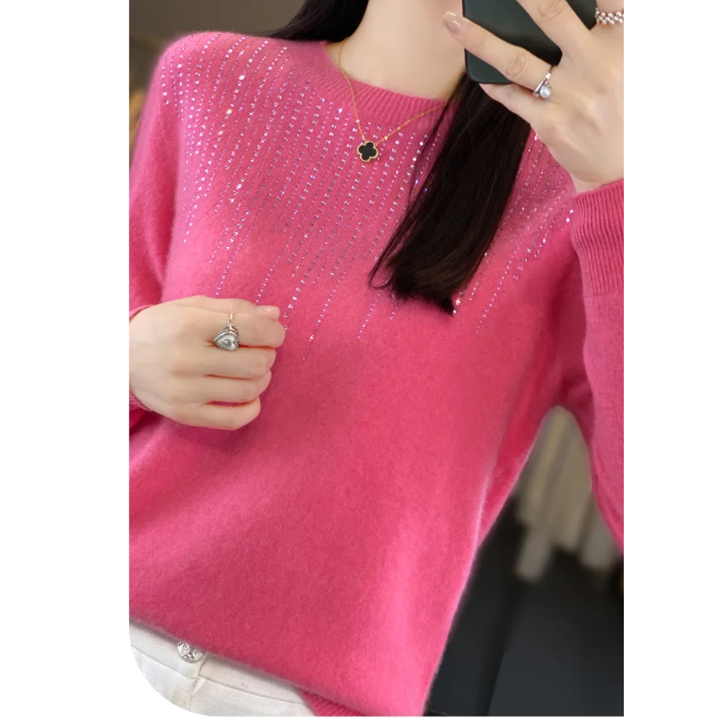 Soft Knitted Ladies Sweater with Sparkling Details