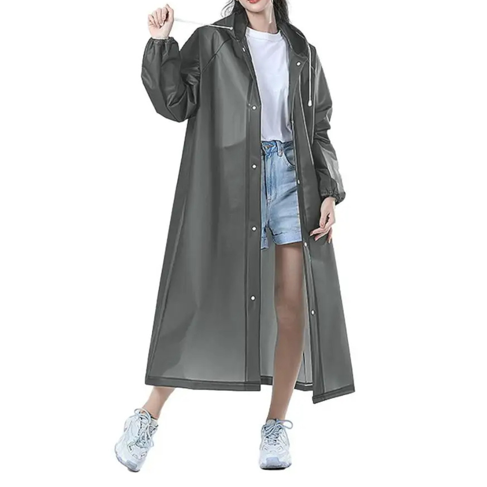 Women's long transparent rain jacket with hood