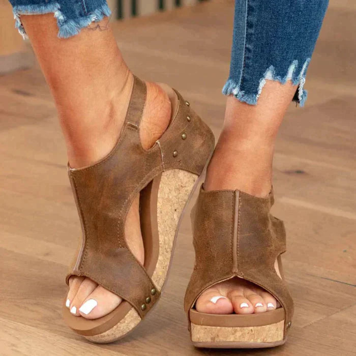 Summer Retro Peep Toe Wedge Shoes