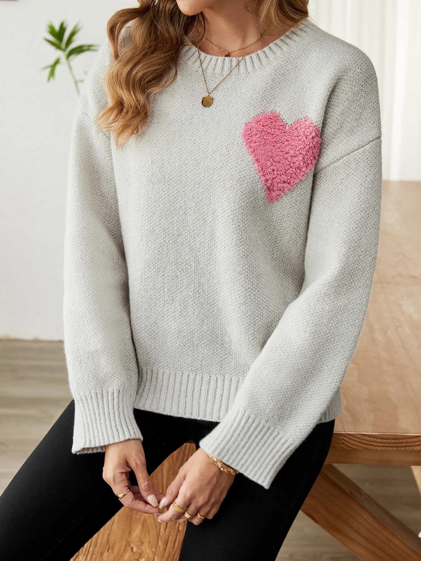 Warm Sweater With Heart Design