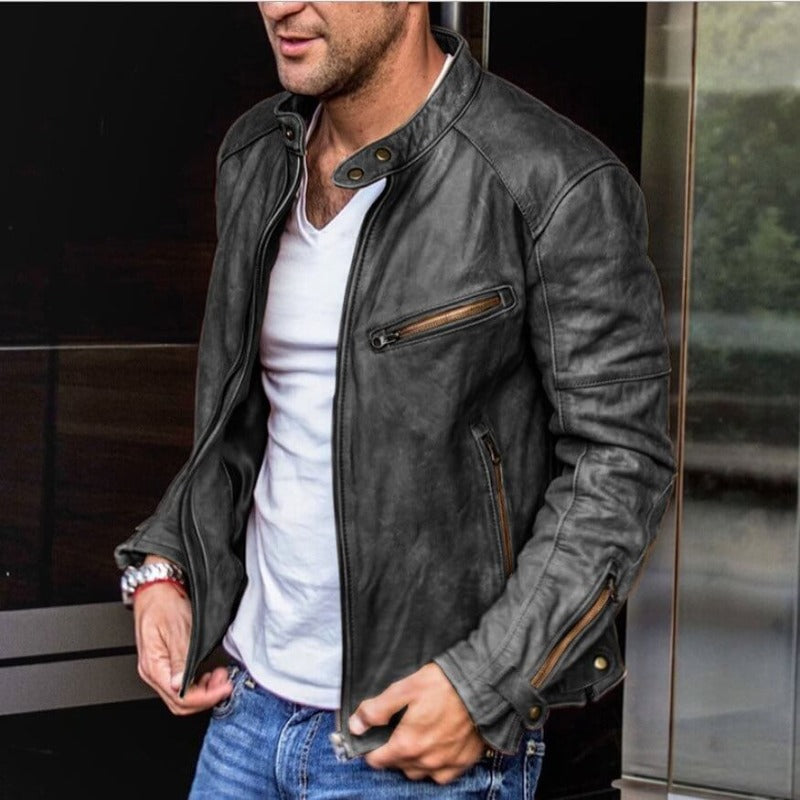 Elegant and waterproof leather jacket for men