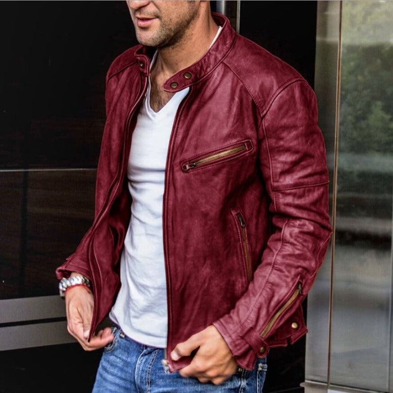 Elegant and waterproof leather jacket for men