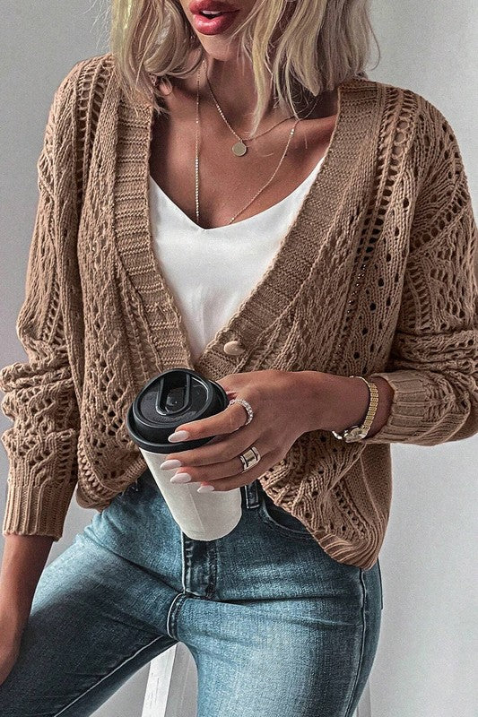 Open Knit Drop Shoulder Cardigan