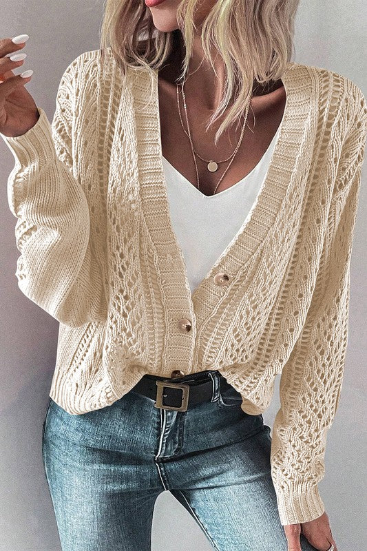 Open Knit Drop Shoulder Cardigan