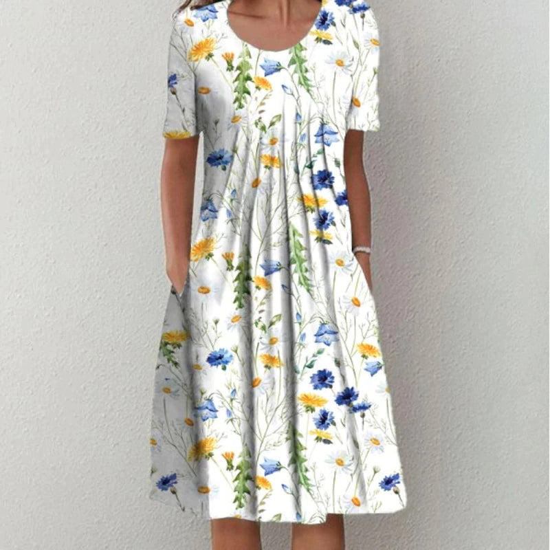 Short Sleeve Floral Midi Dress