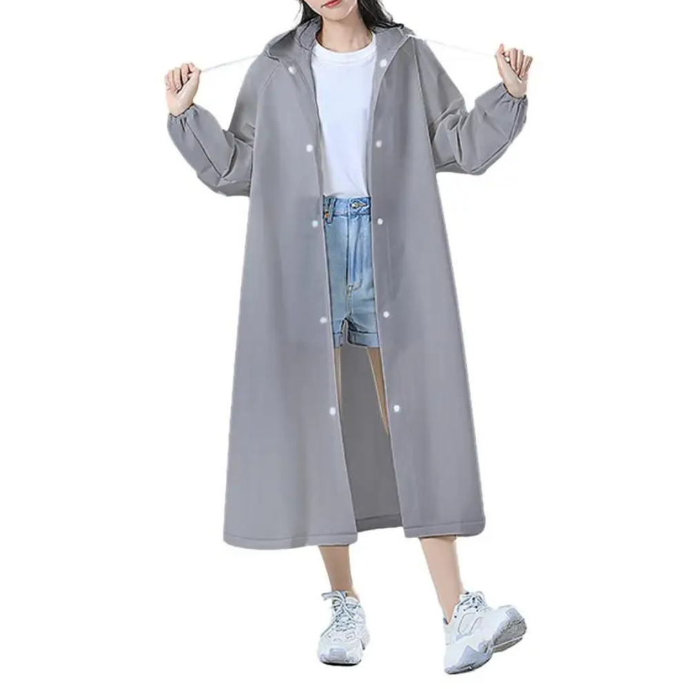 Women's long transparent rain jacket with hood