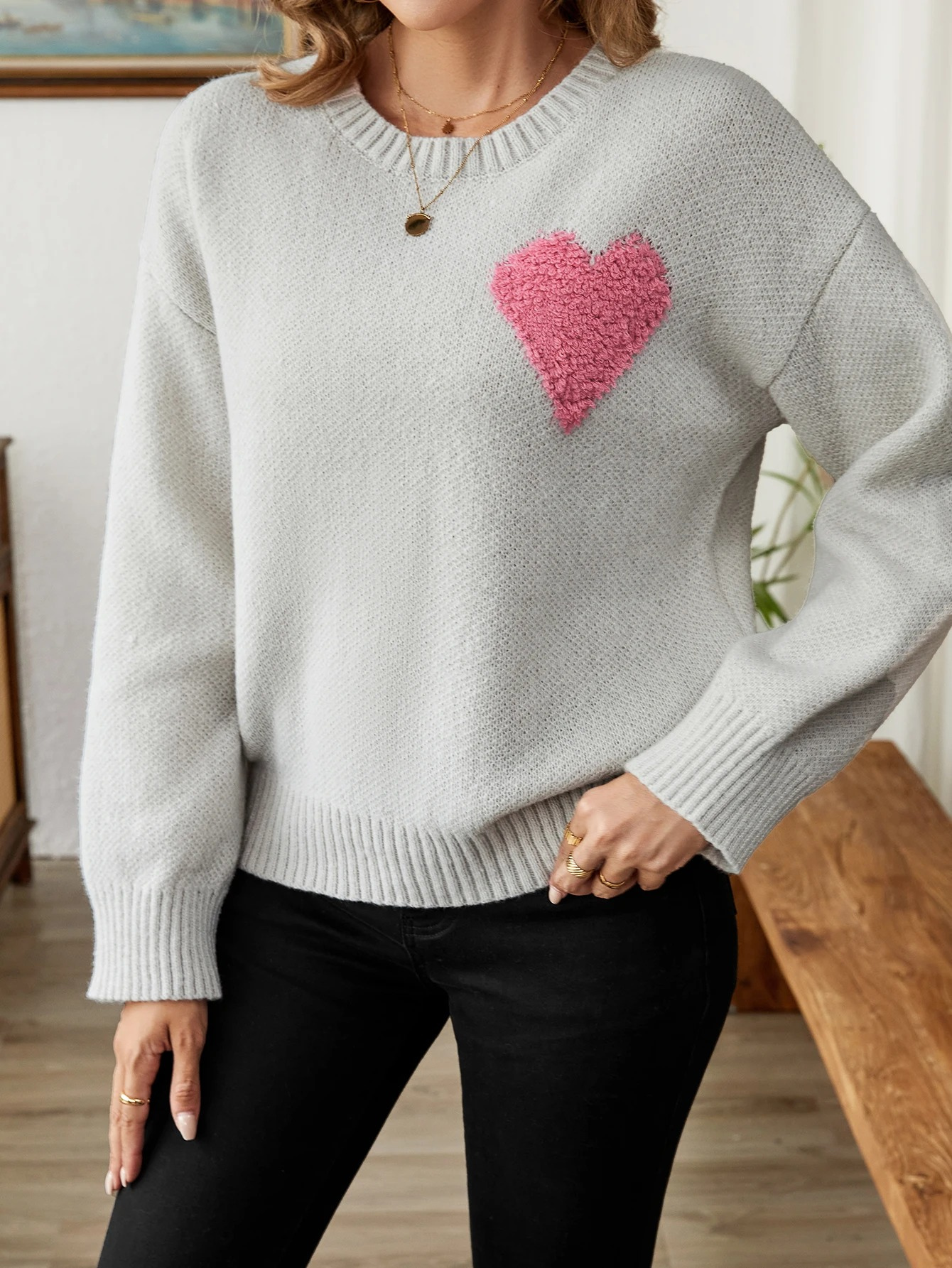 Warm Sweater With Heart Design