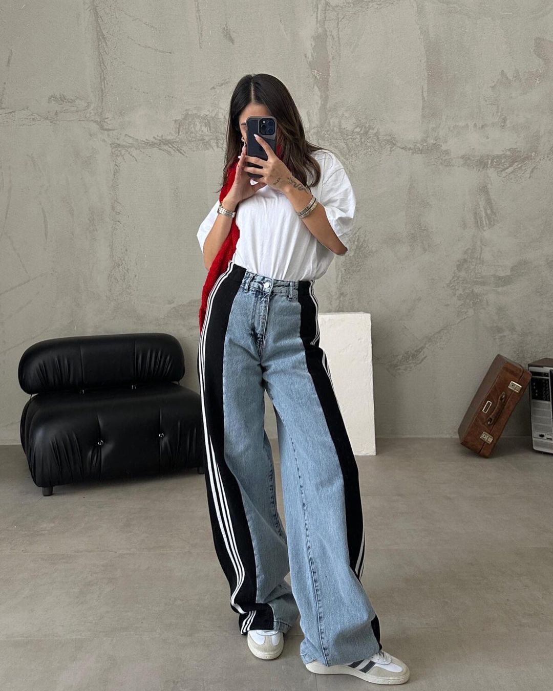 Silvia - High Waisted Straight Patchwork Jeans