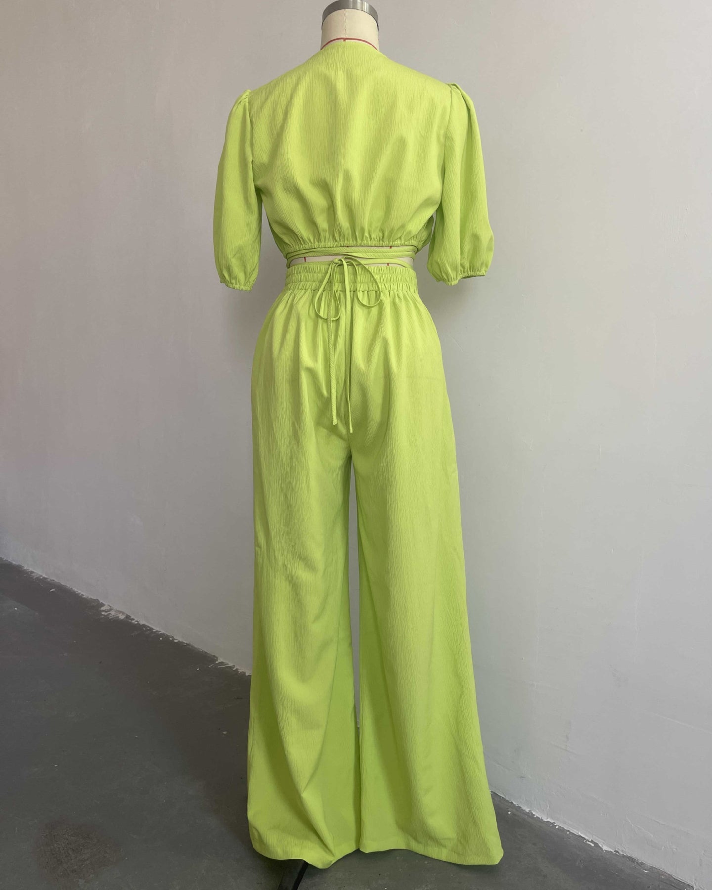 Desideria - V-Neck Short-Sleeved Wide-Leg Pants Suit