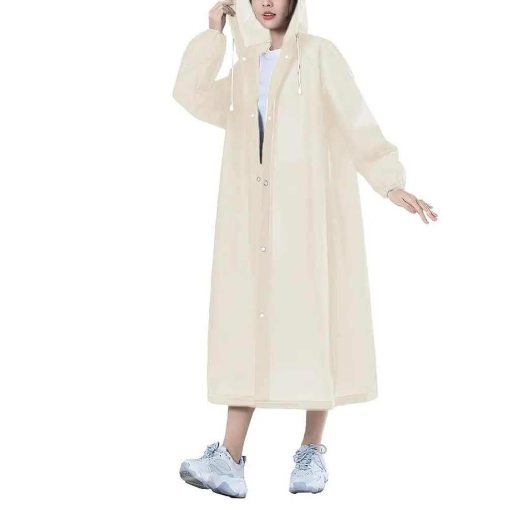 Women's long transparent rain jacket with hood