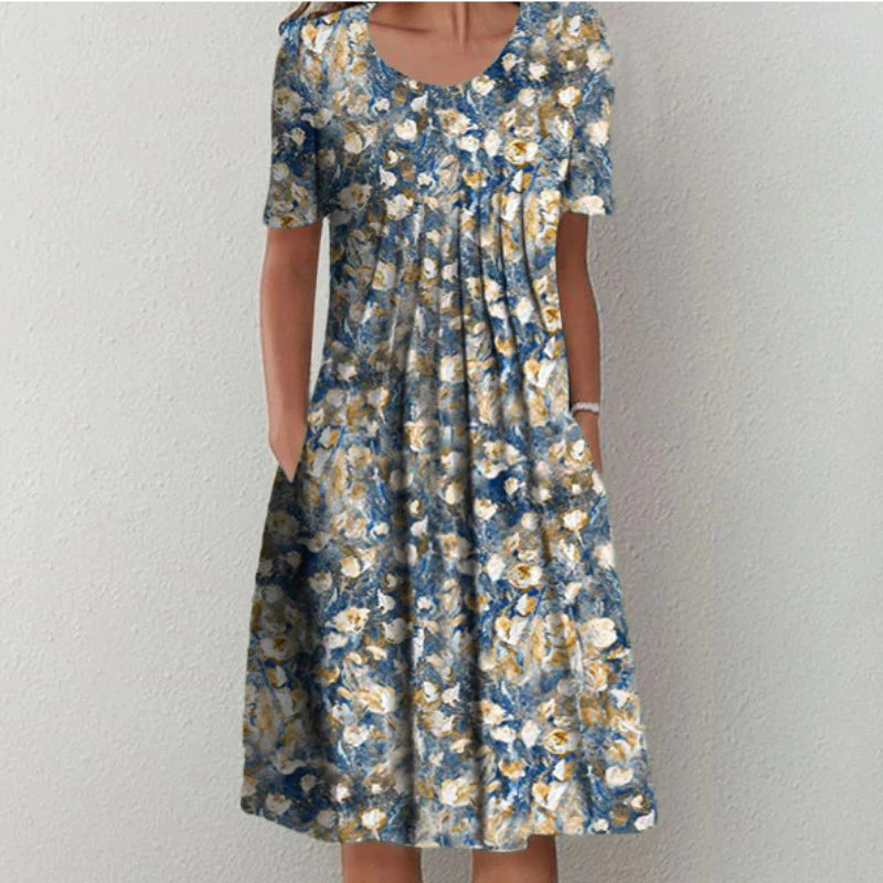 Short Sleeve Floral Midi Dress