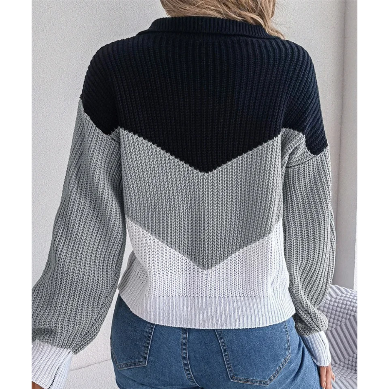 Knitted Ladies' Sweater with V-Neck