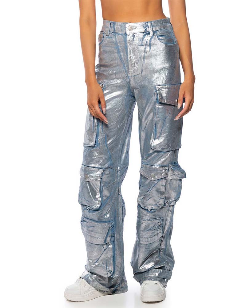 Mirella - Pocket Cargo Style Metallic Jeans