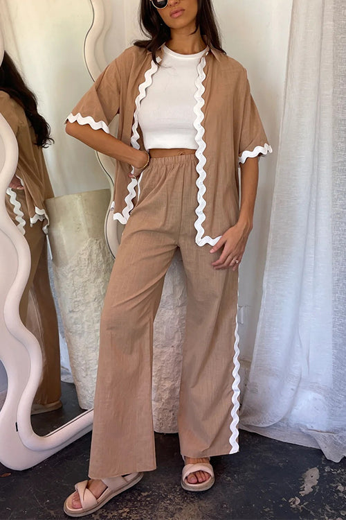 Kesia - Ric Rac Button Up & Elastic Pants Set