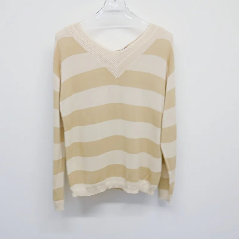 Trendy Striped Women's Sweater with Loose Fit - V-Neck Design