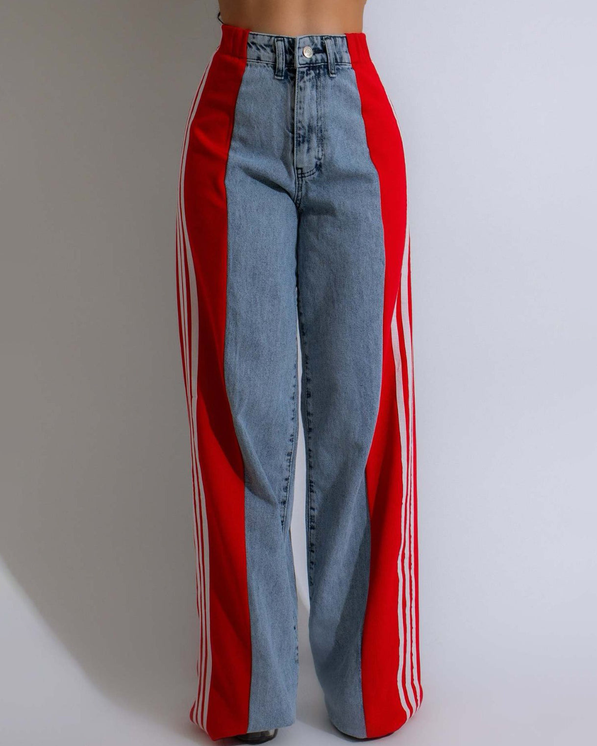 Silvia - High Waisted Straight Patchwork Jeans