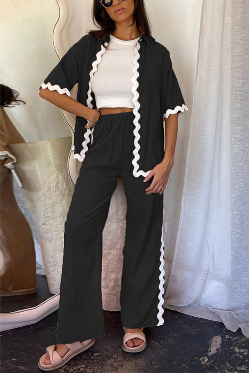 Kesia - Ric Rac Button Up & Elastic Pants Set