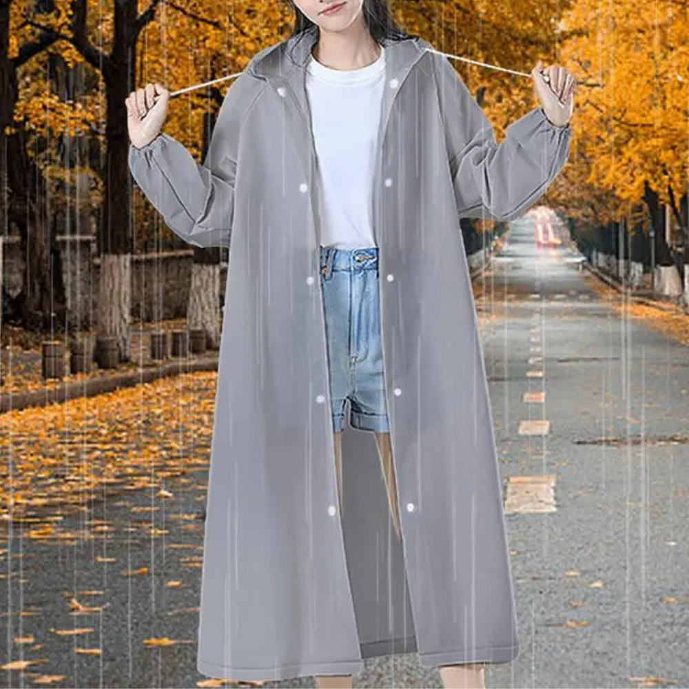 Women's long transparent rain jacket with hood