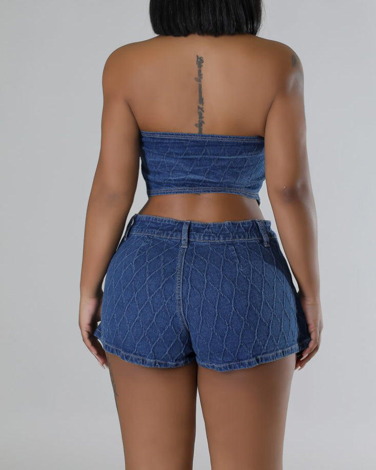 Narcisa - Halter Neck Denim Mini Skirt Set