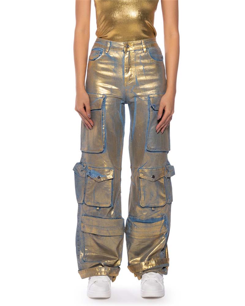 Mirella - Pocket Cargo Style Metallic Jeans