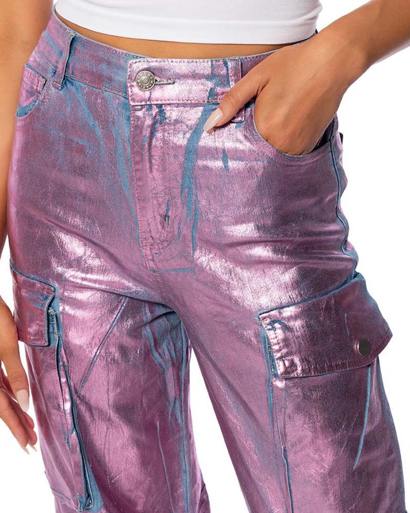 Mirella - Pocket Cargo Style Metallic Jeans