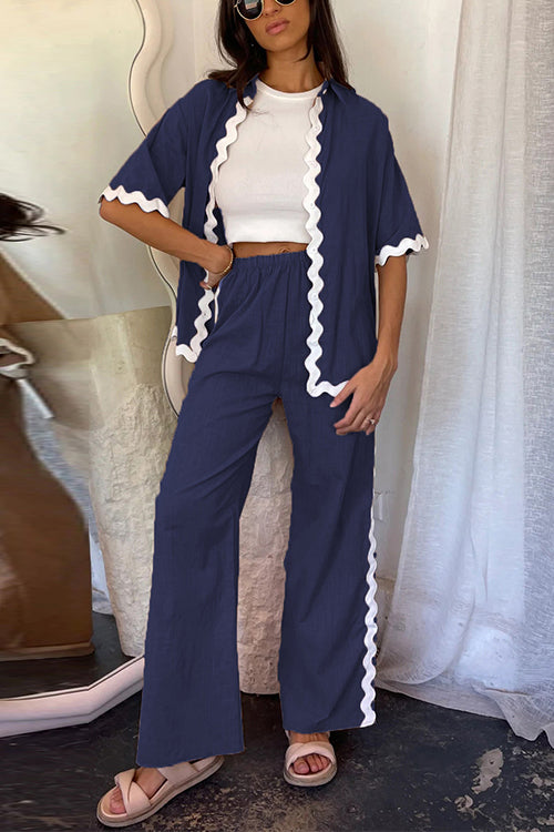 Kesia - Ric Rac Button Up & Elastic Pants Set