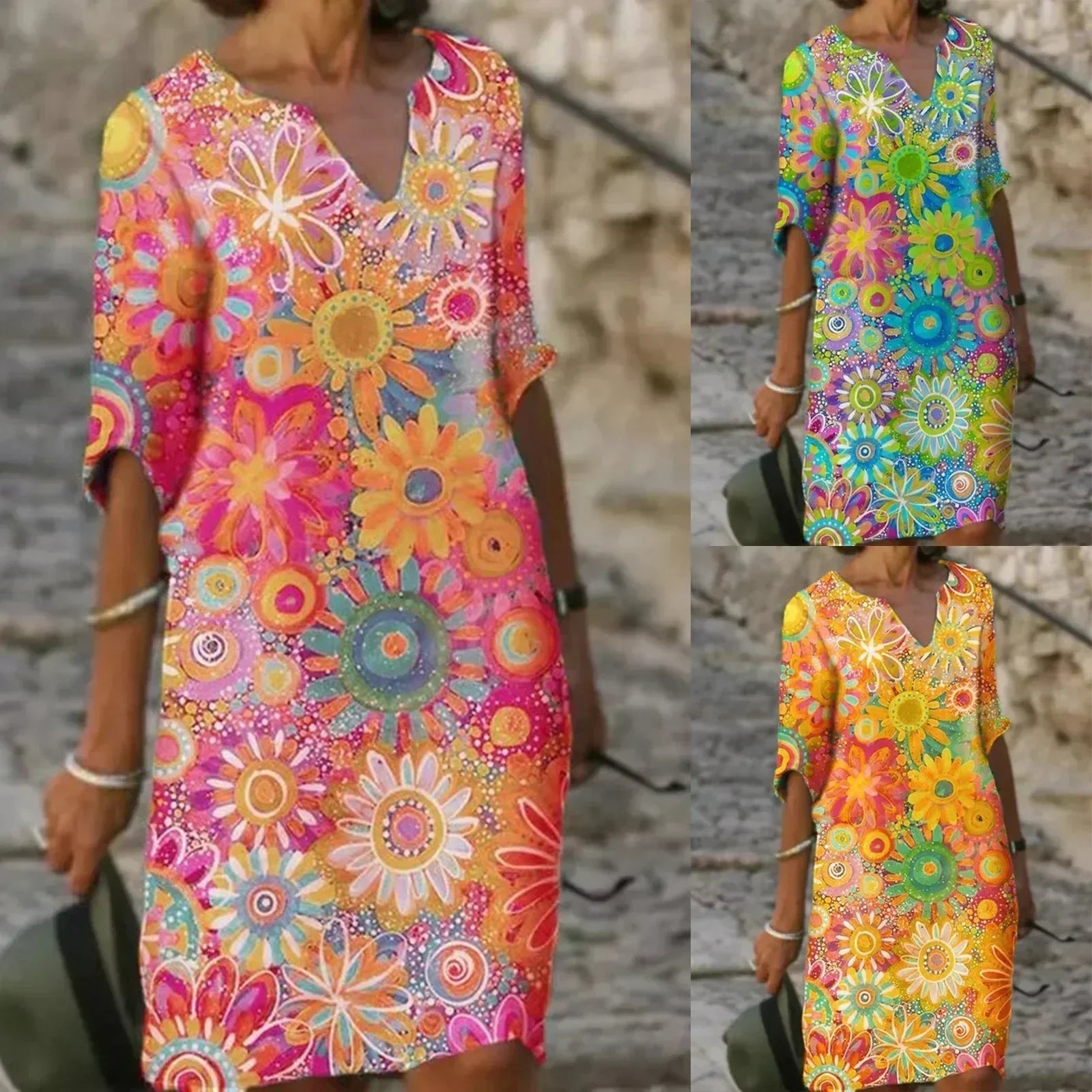 Floral Print Dress with V-neck for women