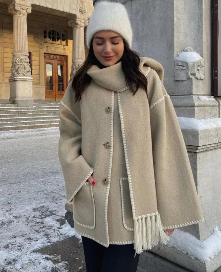 Elegant coat with scarf for women