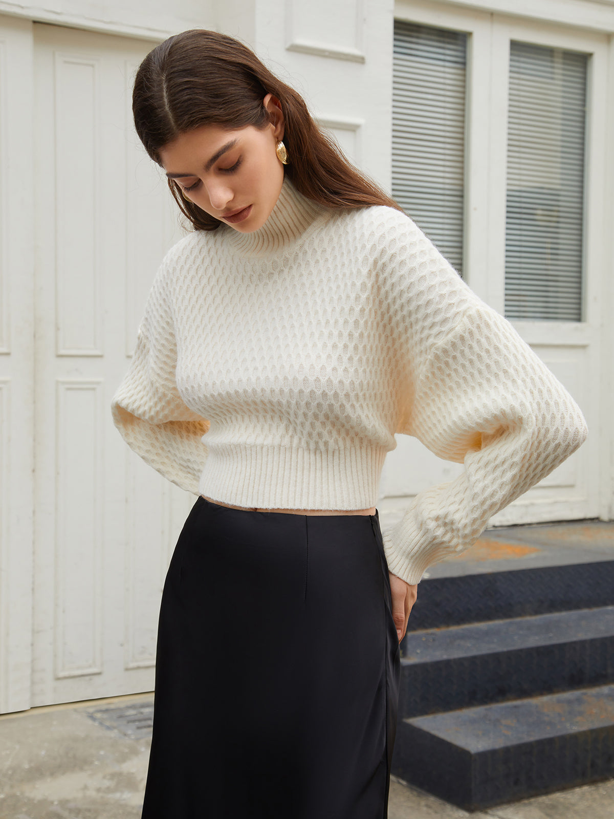 Tie Back Mock Neck Sweater