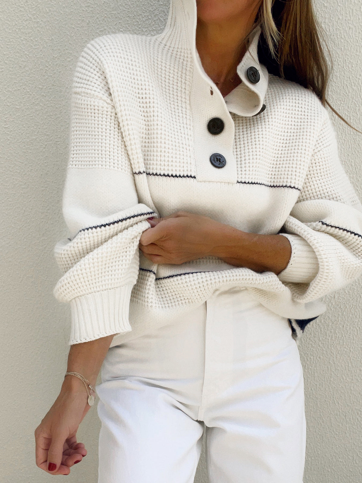 Open Collar Button Up Sweater