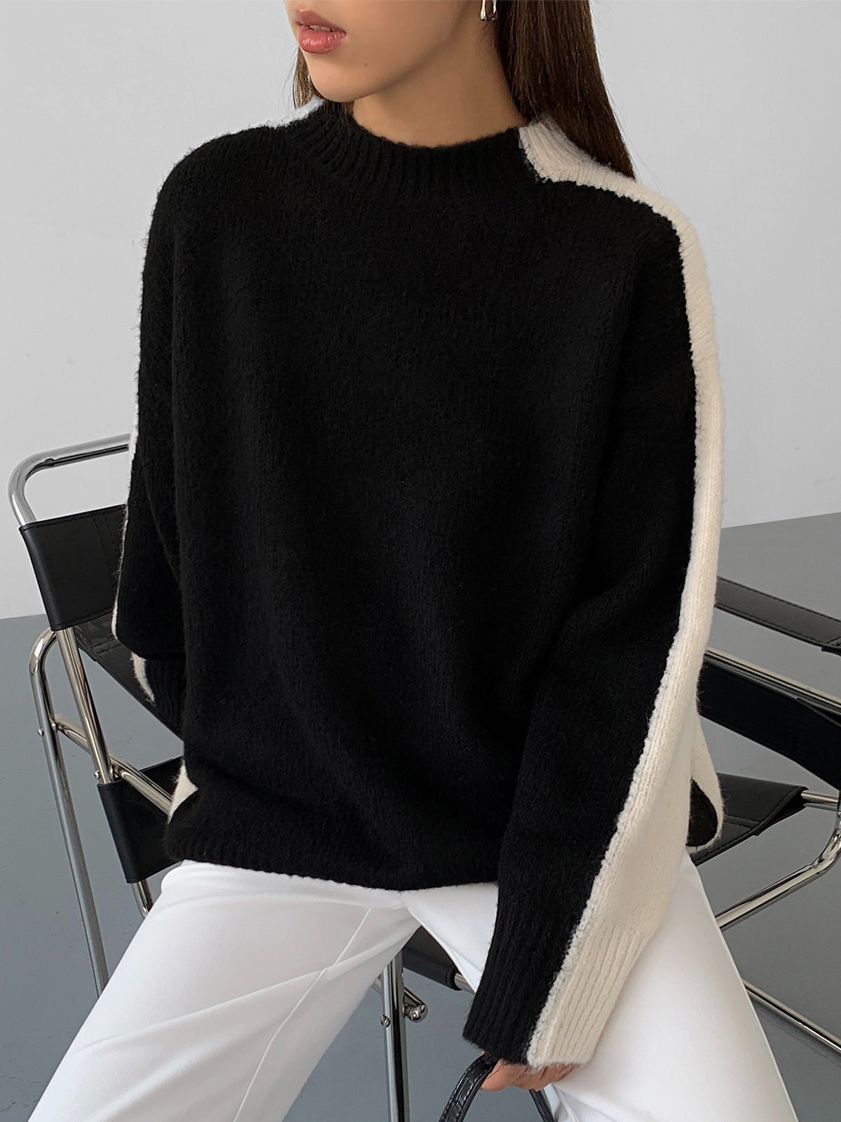 Casual Contrast Color Knit Sweater for women