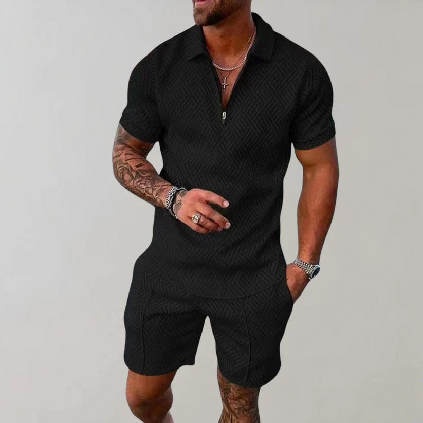 Zip-up polo shirt and shorts for men