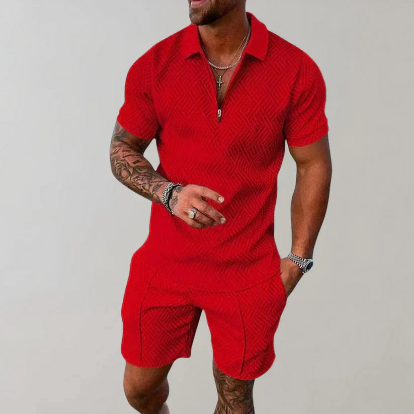 Zip-up polo shirt and shorts for men