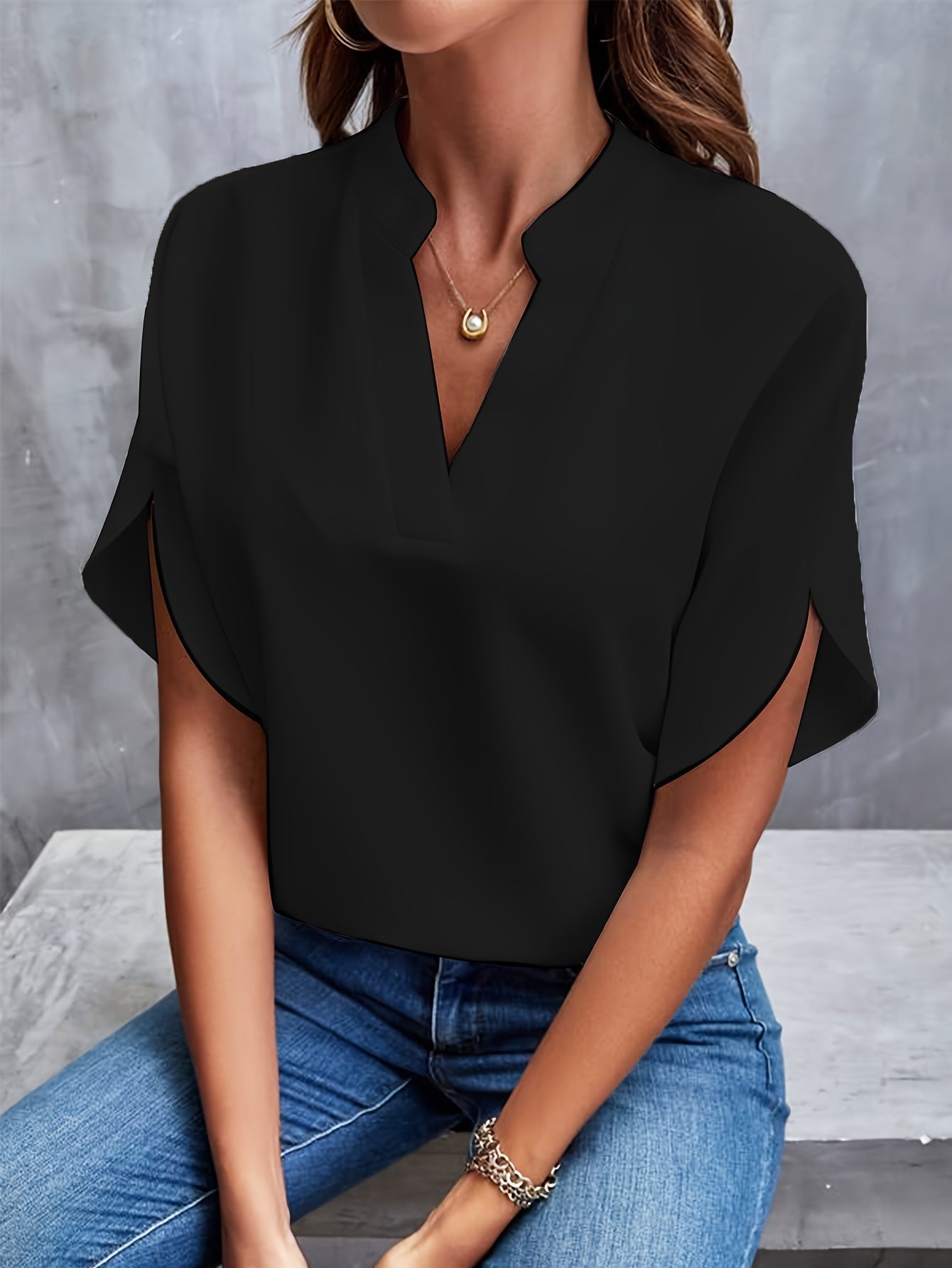 V-Neck Short Sleeve Blouse