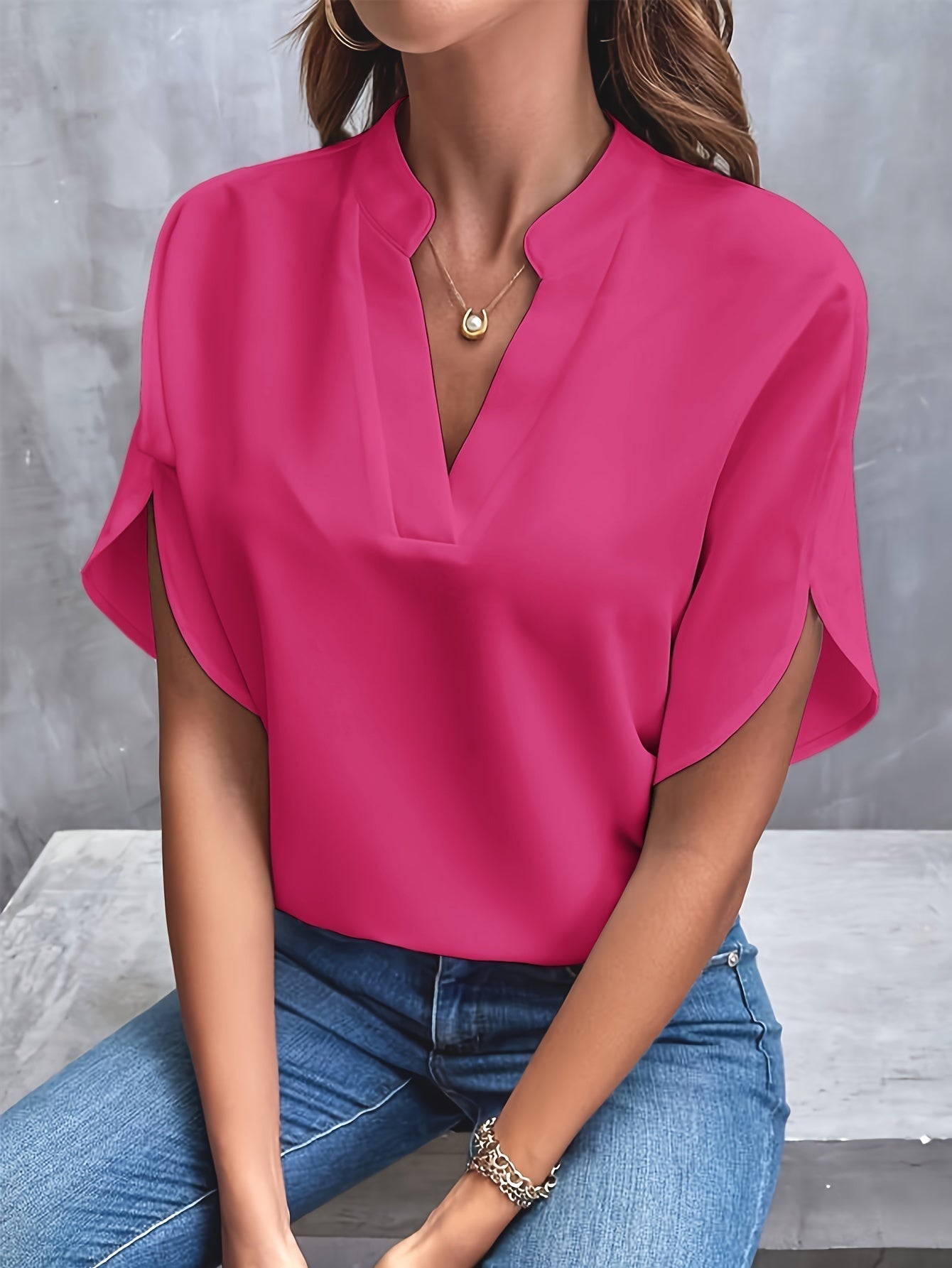 V-Neck Short Sleeve Blouse