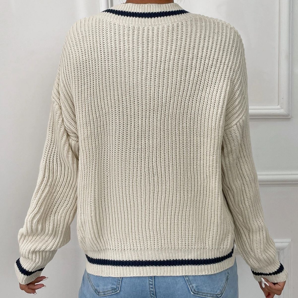 Sweater with patchwork V-neck