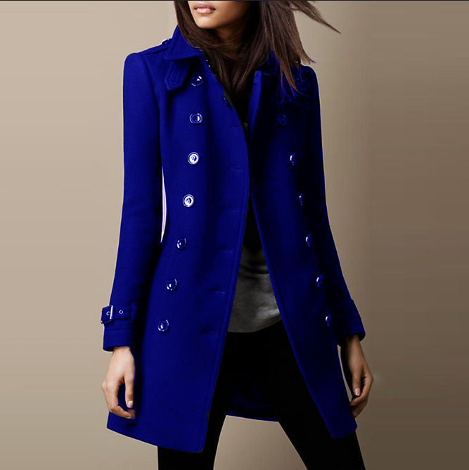 Double-breasted long coat for women