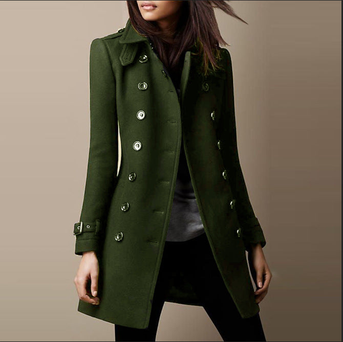 Double-breasted long coat for women