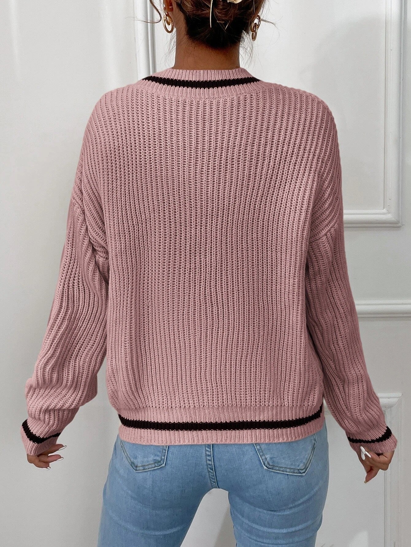 Sweater with patchwork V-neck