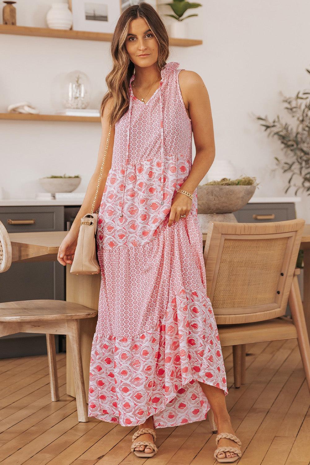 Split Neck Sleeveless Maxi Dress