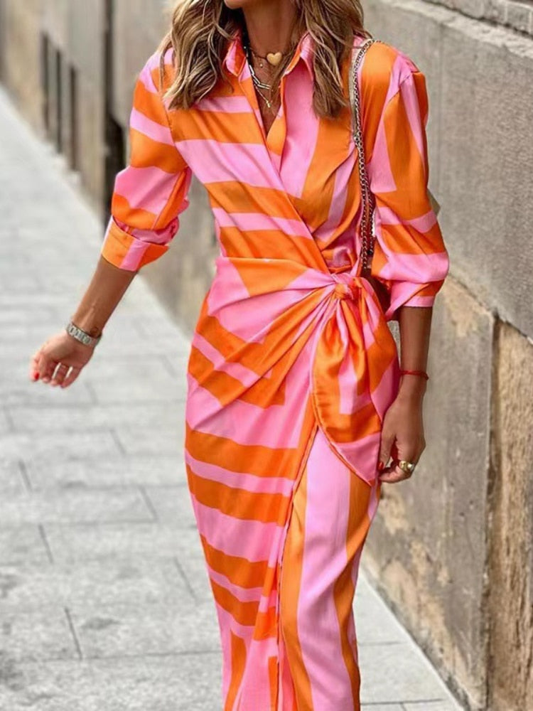 Striped Midi Shirt Dress for women