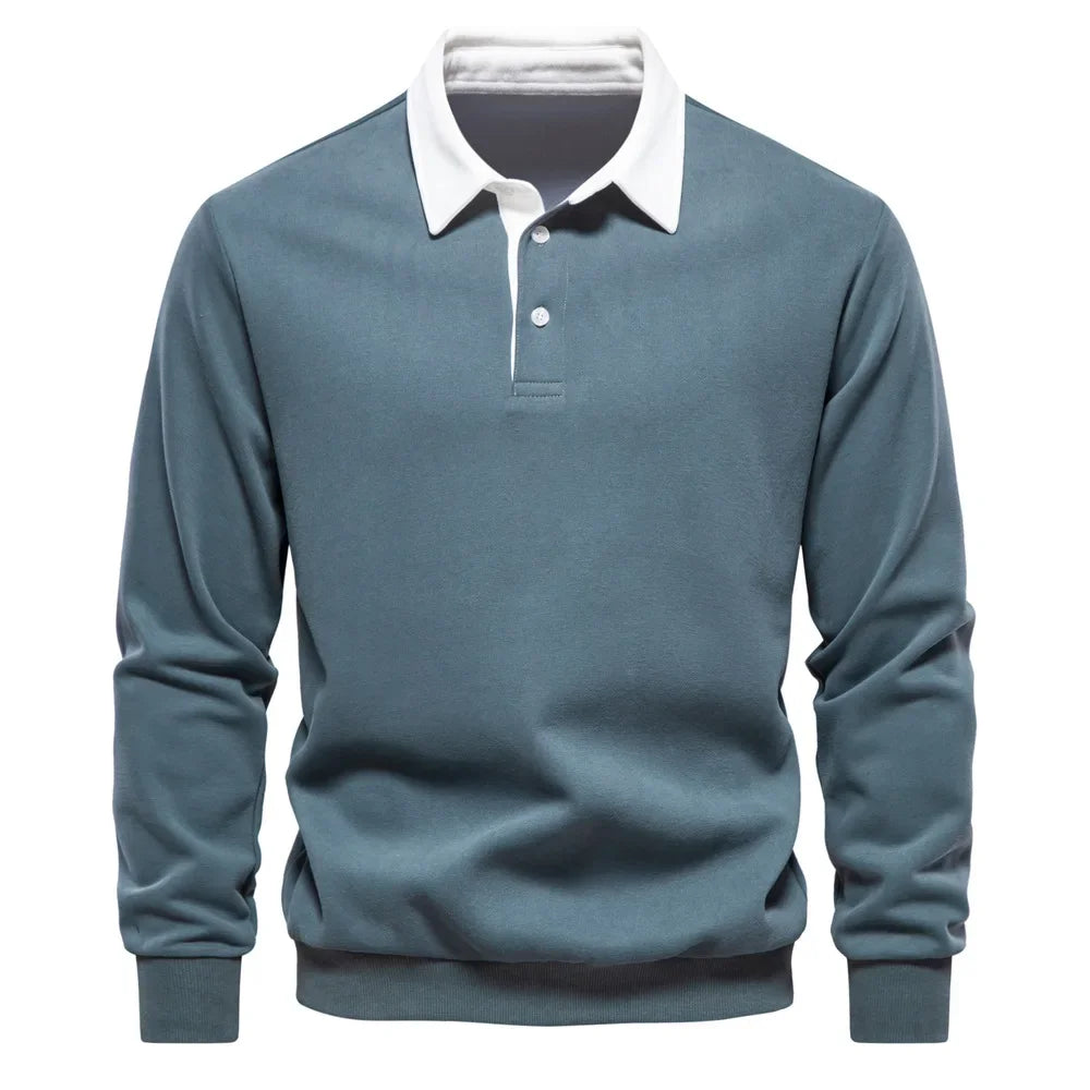 Men's polo sweatshirt with stand-up collar