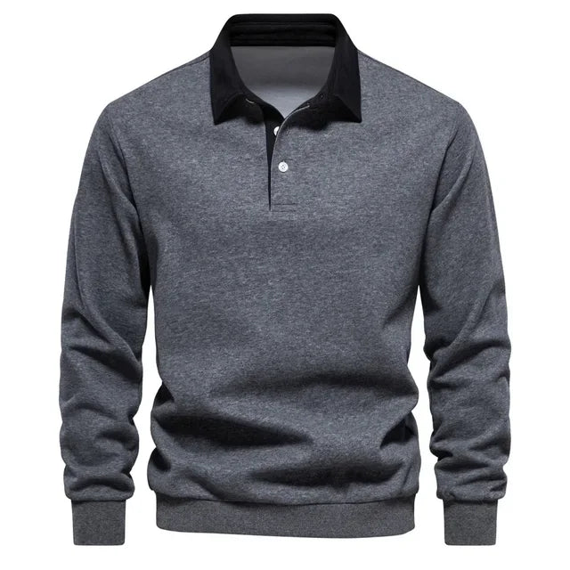 Men's polo sweatshirt with stand-up collar