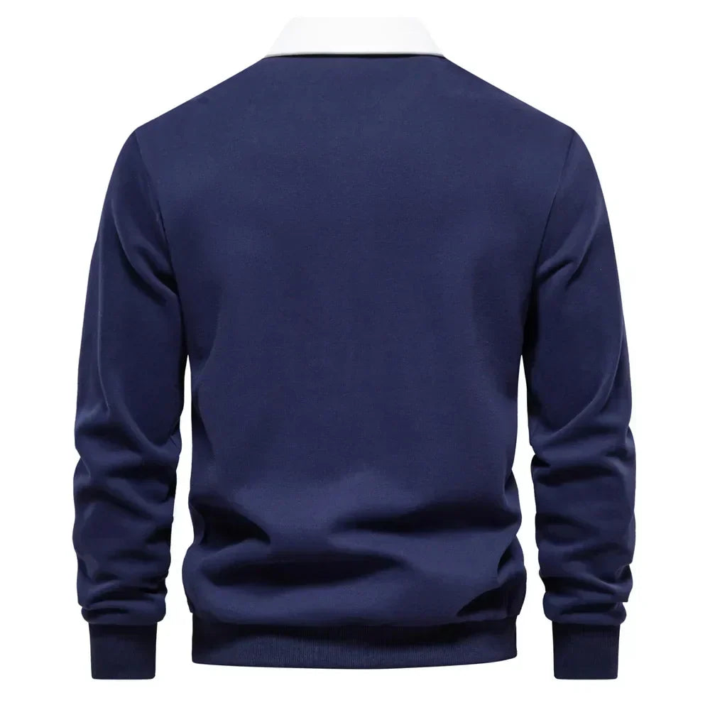 Men's polo sweatshirt with stand-up collar