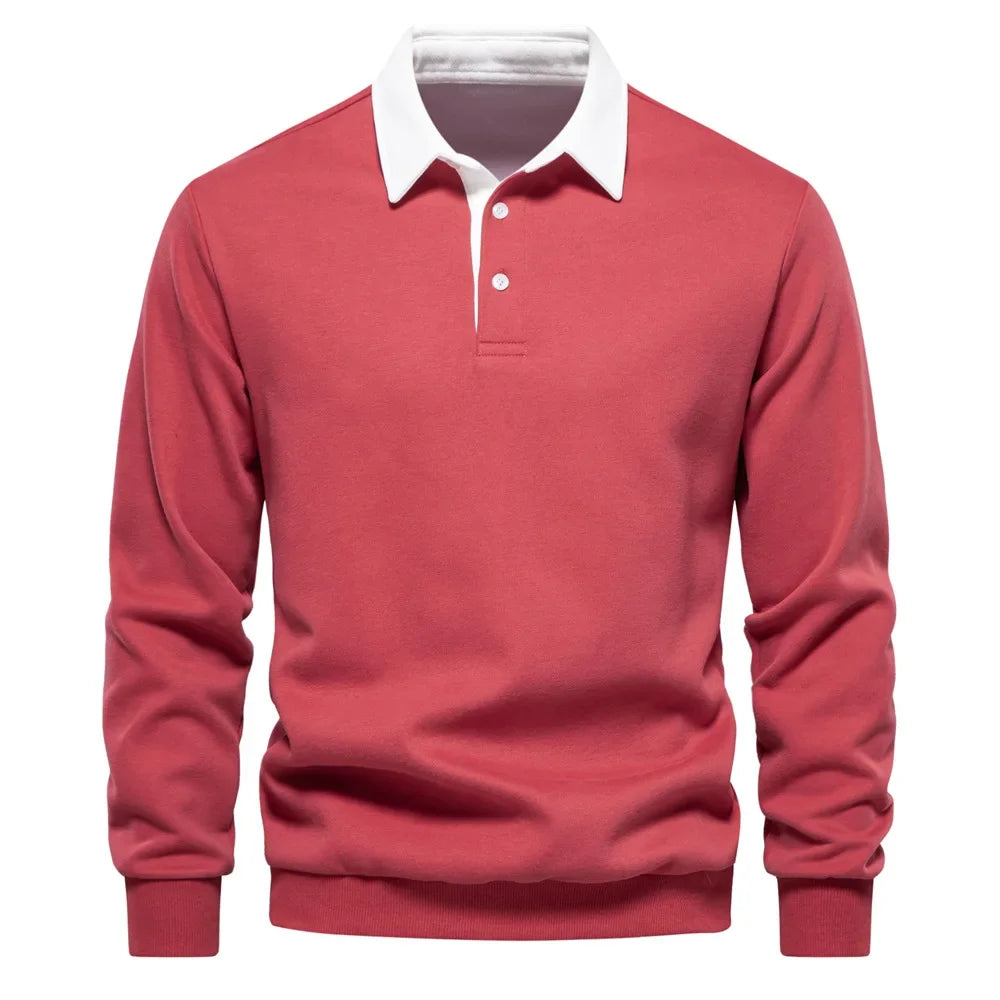 Men's polo sweatshirt with stand-up collar