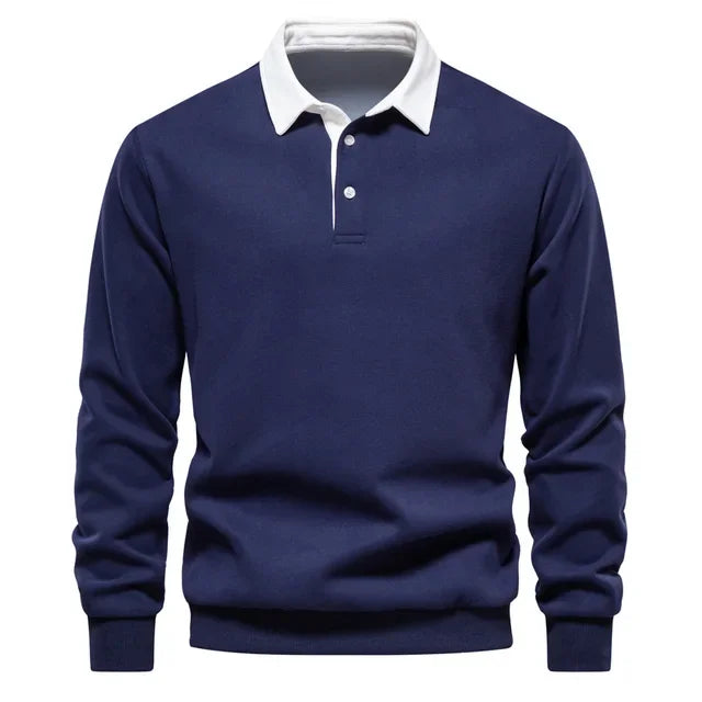 Men's polo sweatshirt with stand-up collar